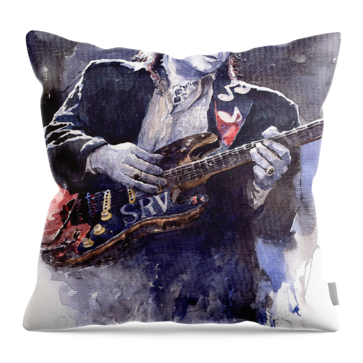 Guitarist Throw Pillow featuring the painting Stevie Ray Vaughan 1 by Yuriy Shevchuk