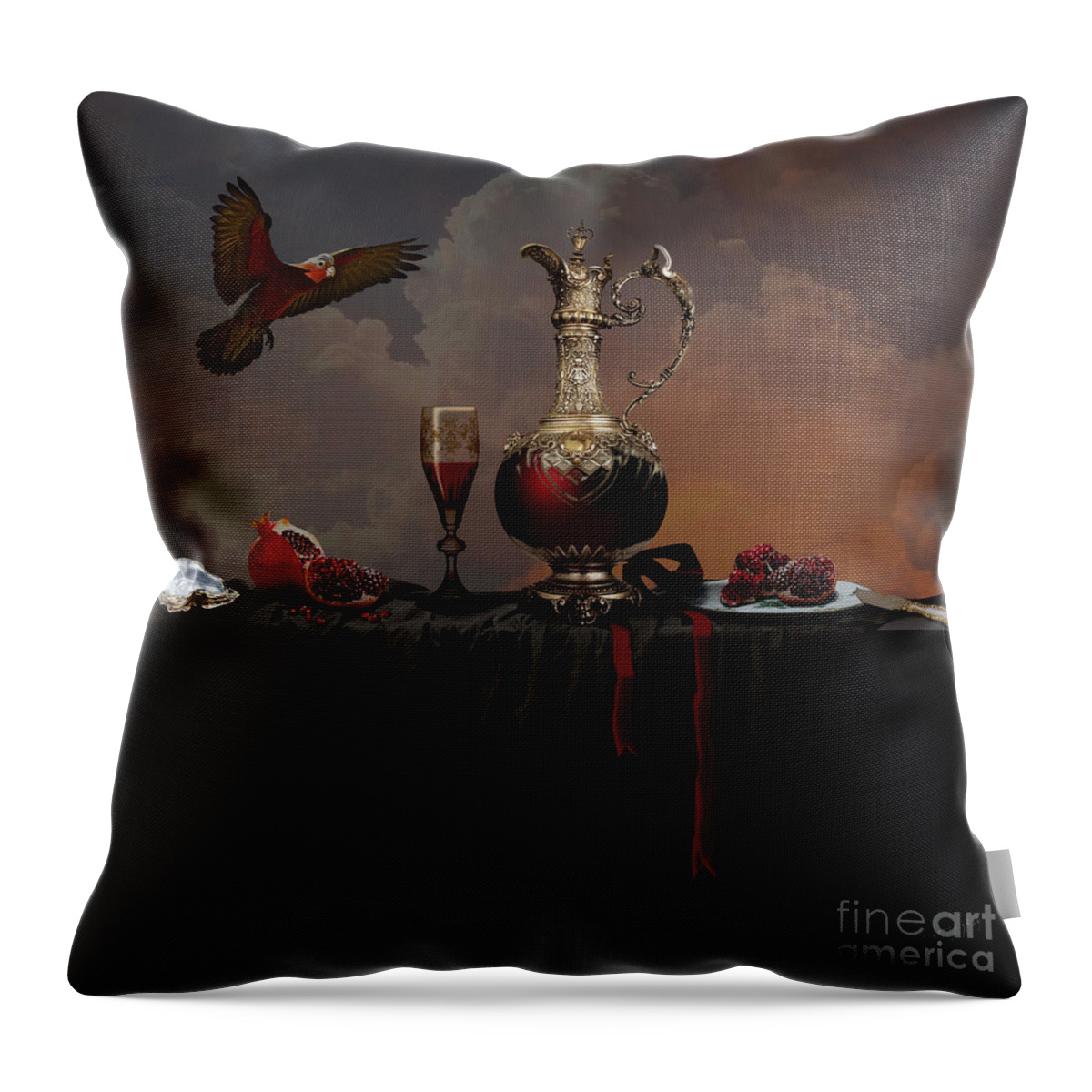 Red Throw Pillow featuring the photograph Still life with pomegranate by Alexa Szlavics