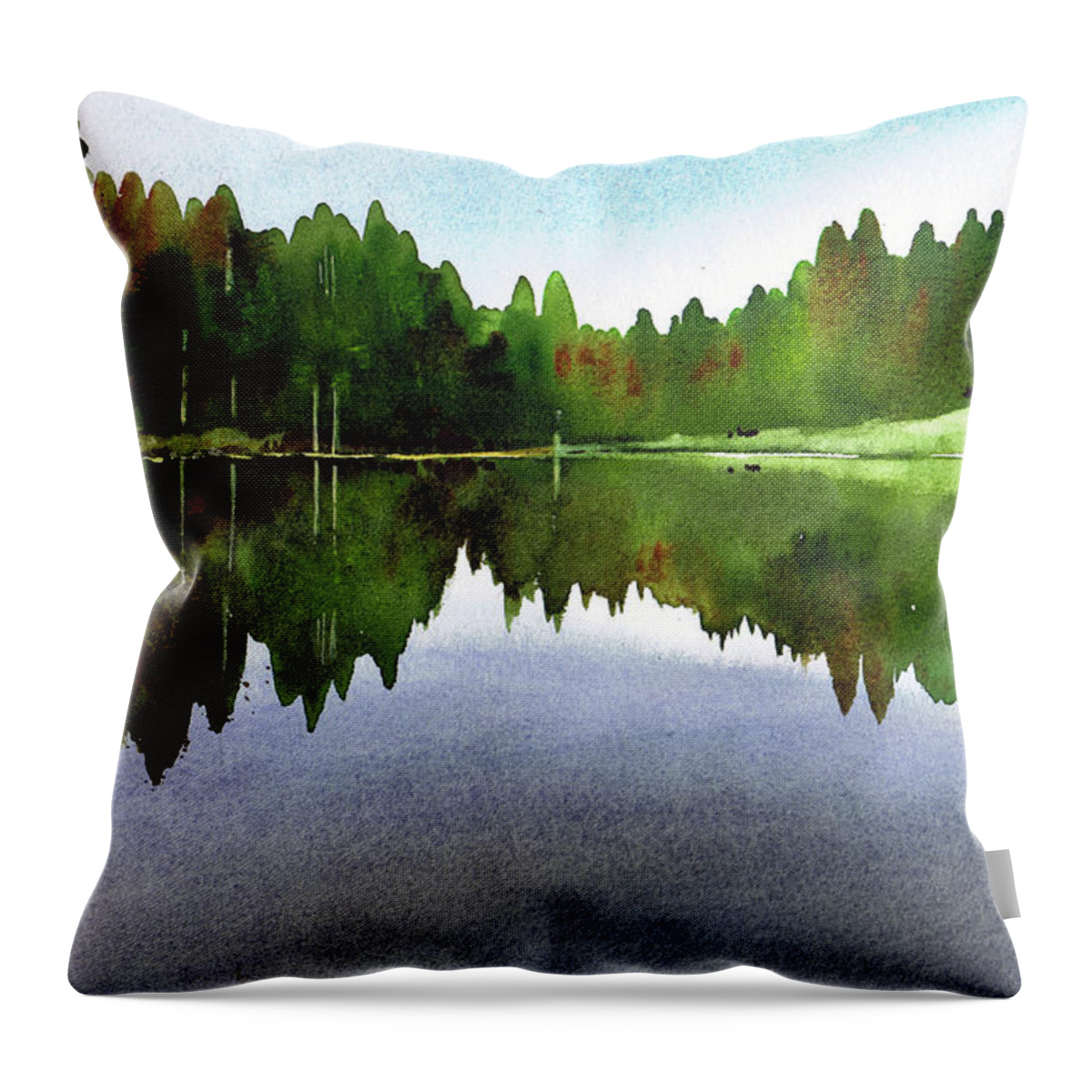 Watercolour Lanndscape Throw Pillow featuring the painting Still Water Tarn Hows by Paul Dene Marlor