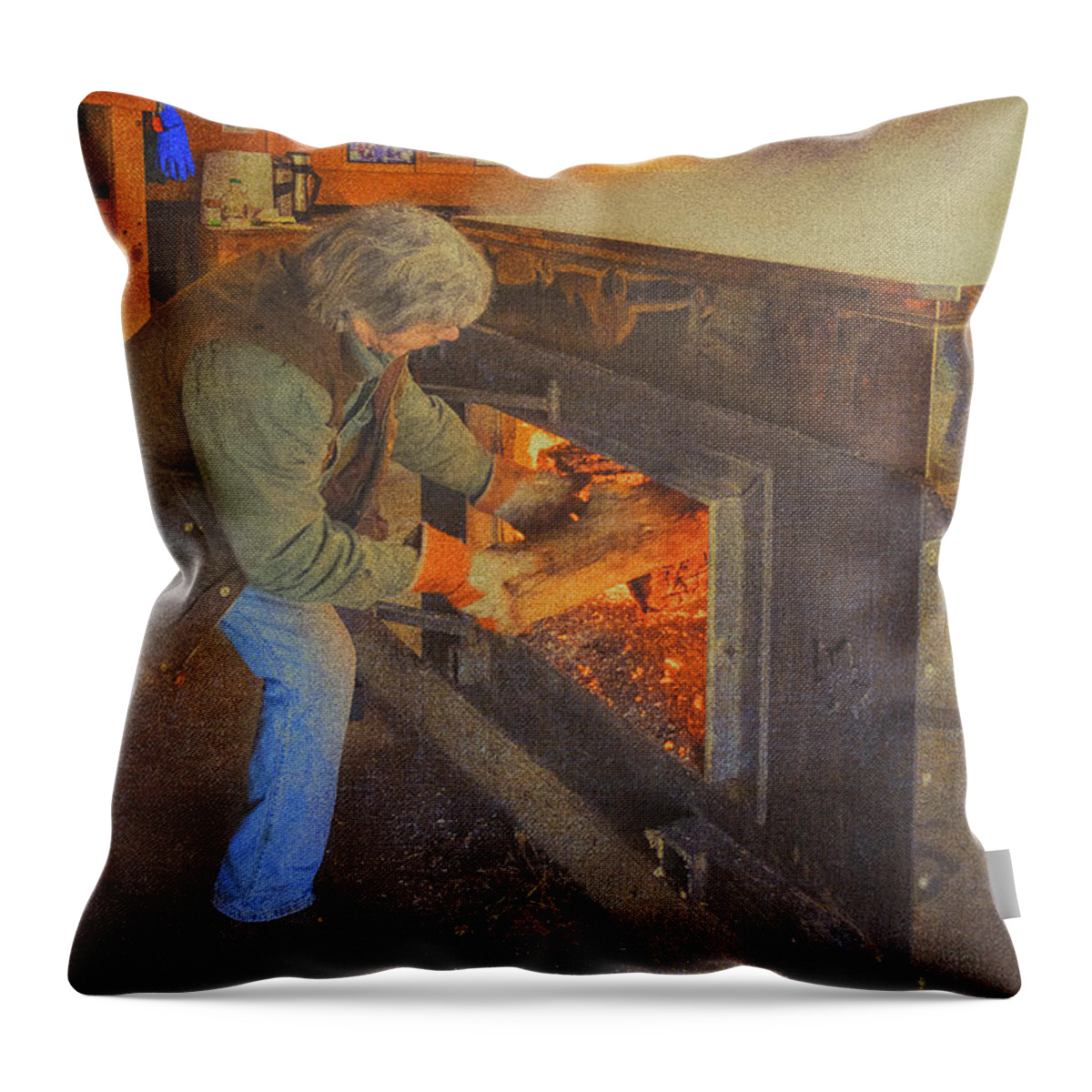 Maple Trees Throw Pillow featuring the photograph Stoking The Sugarhouse by Tom Singleton