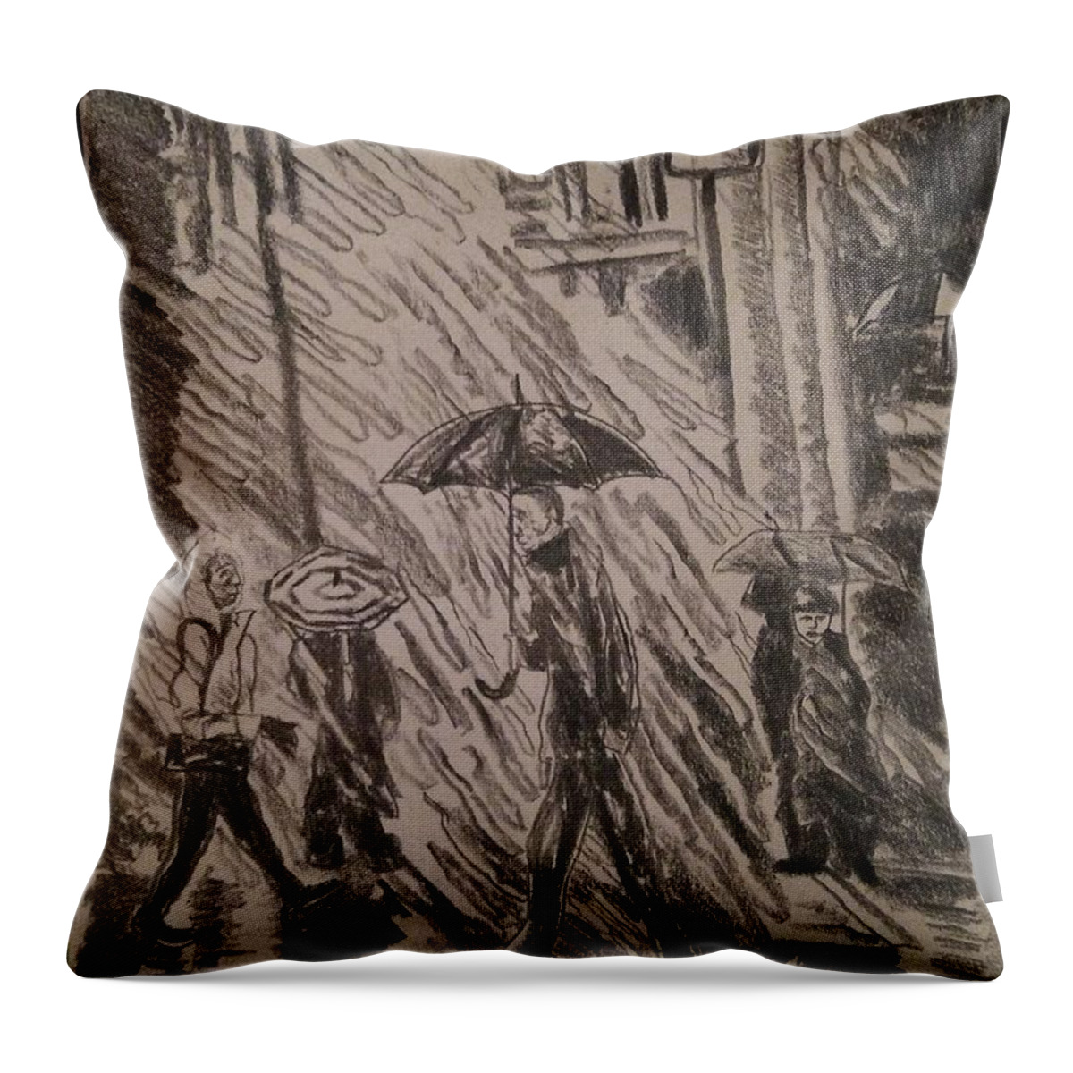 Cityscape Throw Pillow featuring the drawing Storm #3 by Angela Weddle