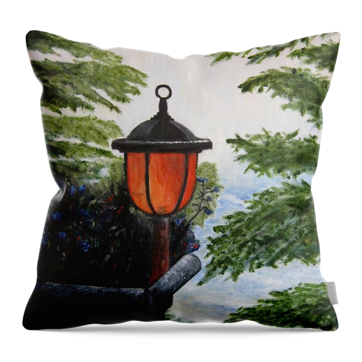 Solar Light Throw Pillow featuring the painting Storm on Lake of the Woods by Marilyn McNish