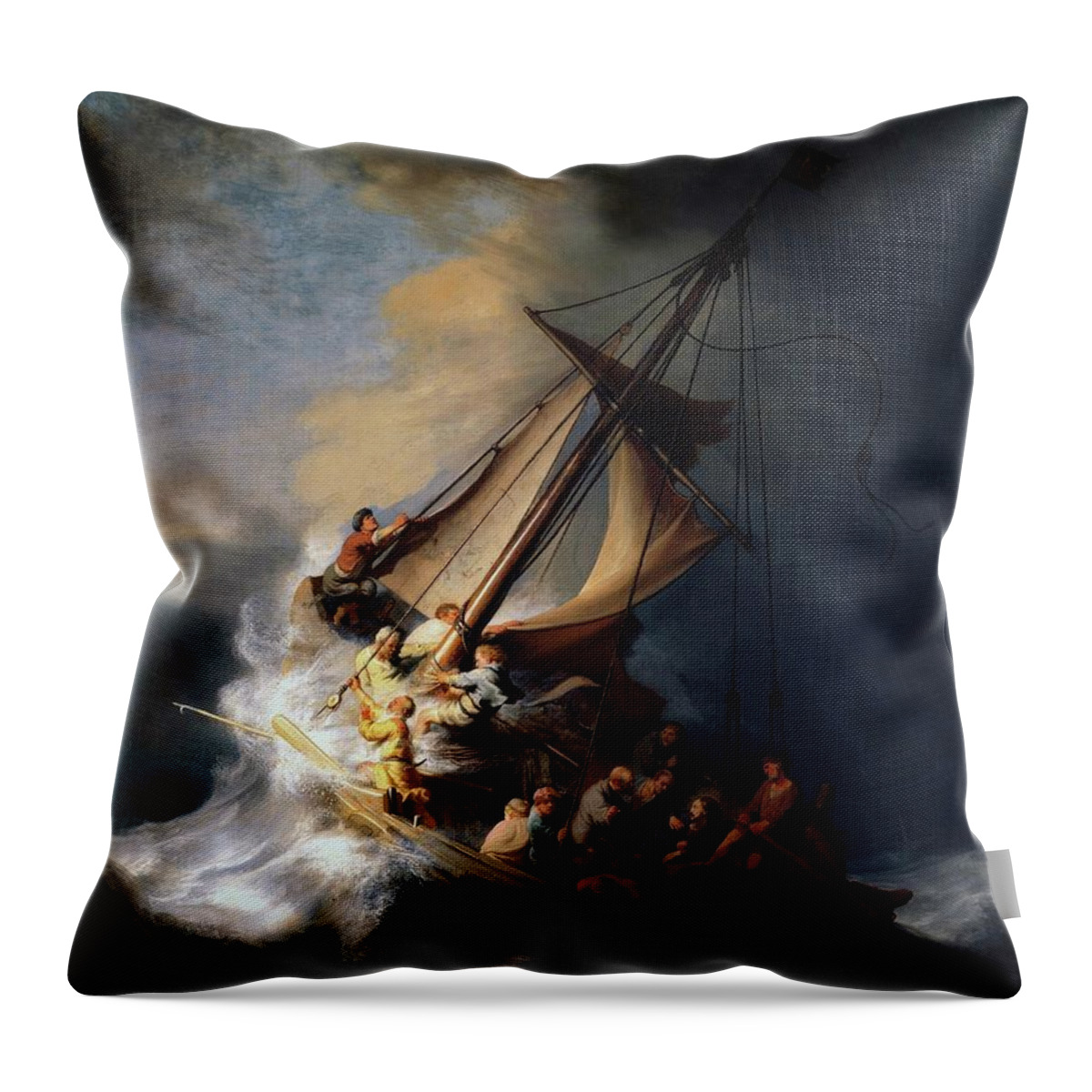 Rembrandt Throw Pillow featuring the painting Storm on the Sea of Galilee by Rembrandt van Rijn