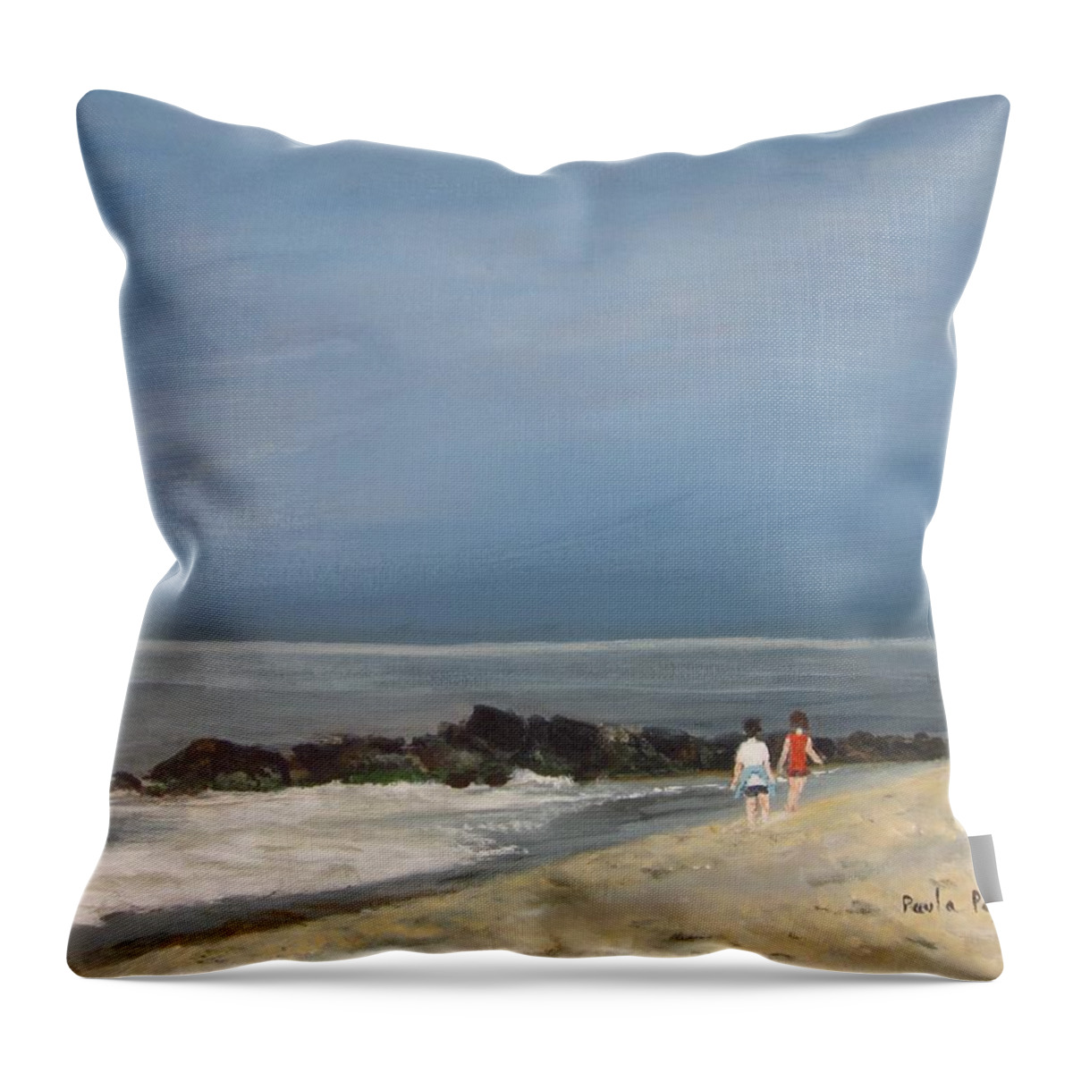 Painting Throw Pillow featuring the painting Storm Out to Sea by Paula Pagliughi