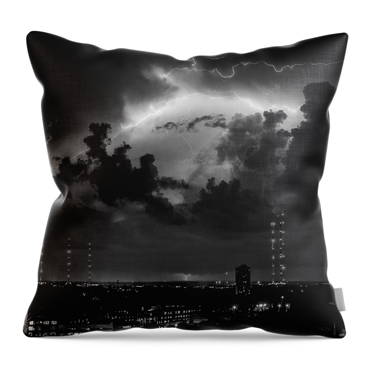 Monochrome Throw Pillow featuring the photograph Storm over Milwaukee #2 by John Roach