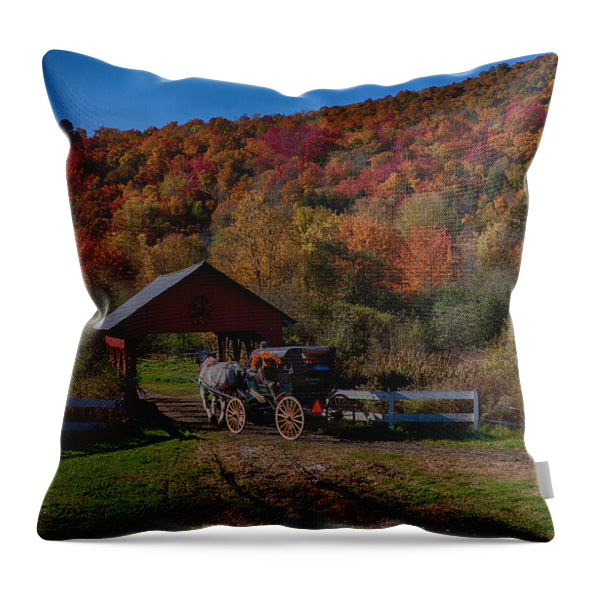 #jefffolger Throw Pillow featuring the photograph Stowe Vermont carriage ride by Jeff Folger