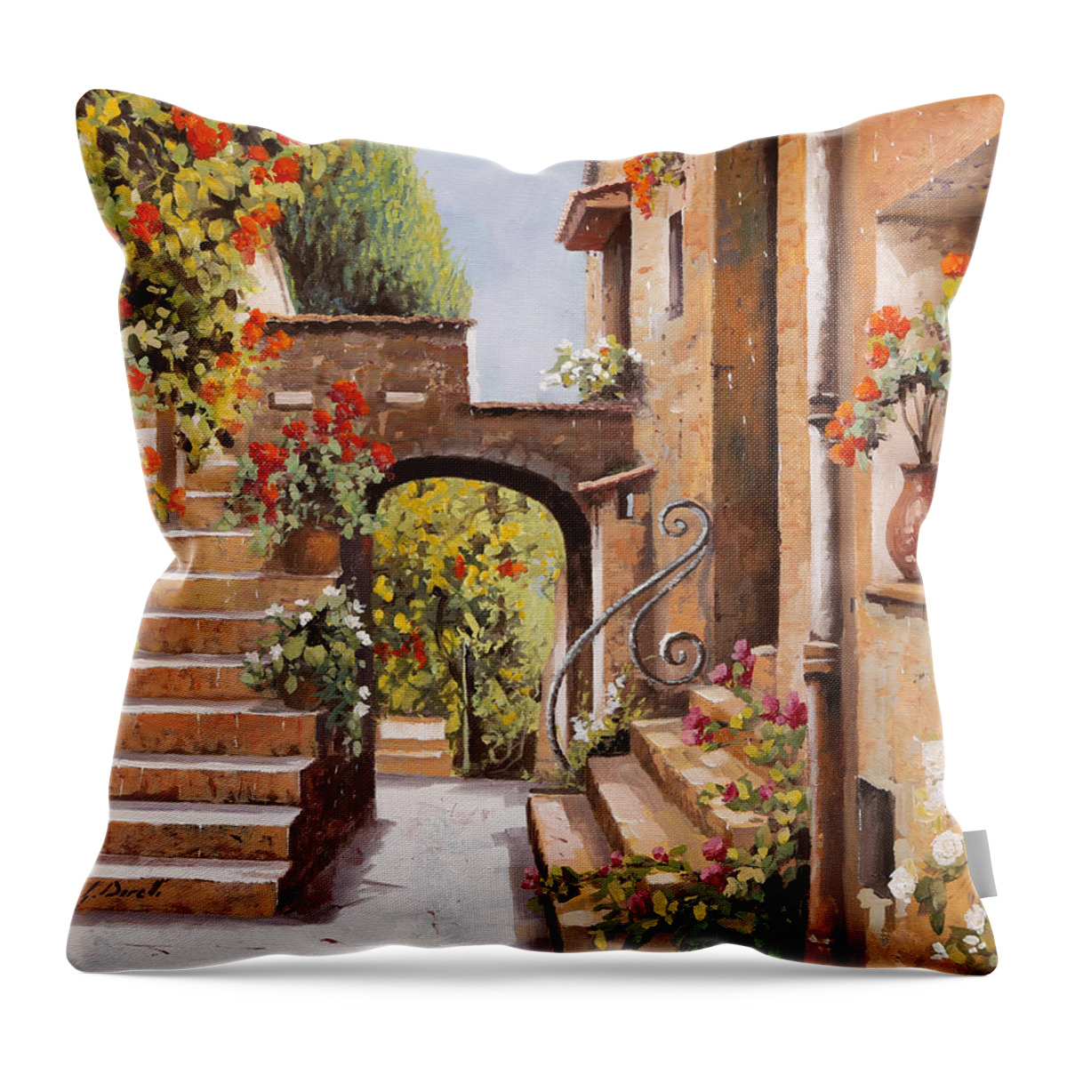 Cagnes Throw Pillow featuring the painting stradina di Cagnes by Guido Borelli