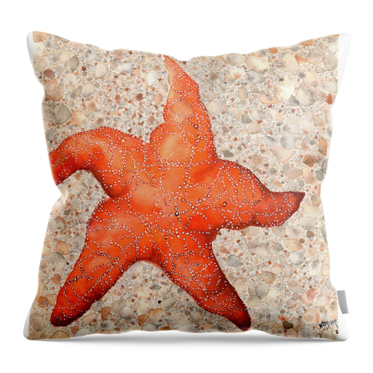 Starfish Throw Pillow featuring the painting Stranded Starfish by Hilda Wagner