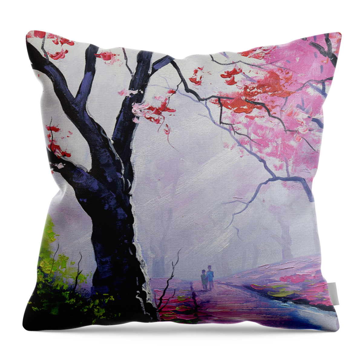 Figures Throw Pillow featuring the painting Stroll in the mist by Graham Gercken