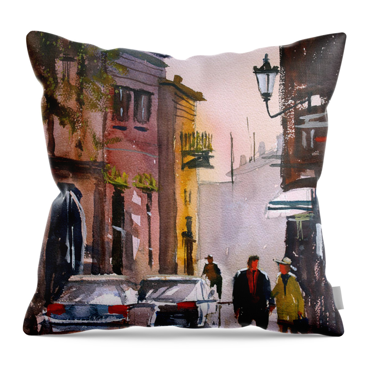 City Scene Throw Pillow featuring the painting Strolling in Greece by Ryan Radke