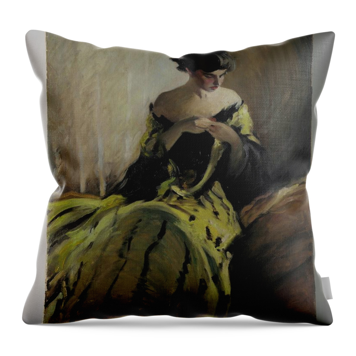 Study In Black And Green (oil Sketch) Throw Pillow featuring the painting Study in Black and Green by MotionAge Designs