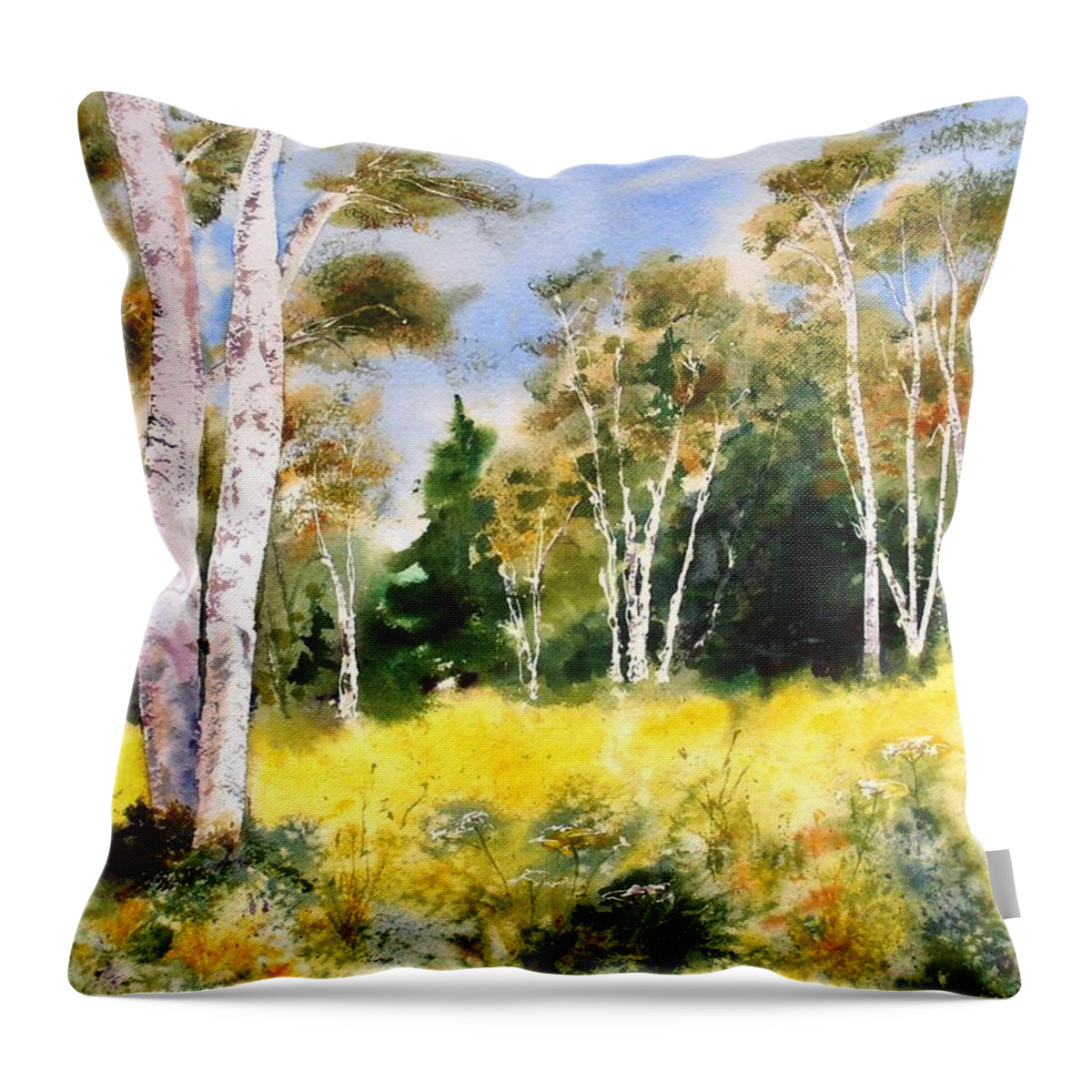 Maine Throw Pillow featuring the painting Summer Birches by Diane Kirk
