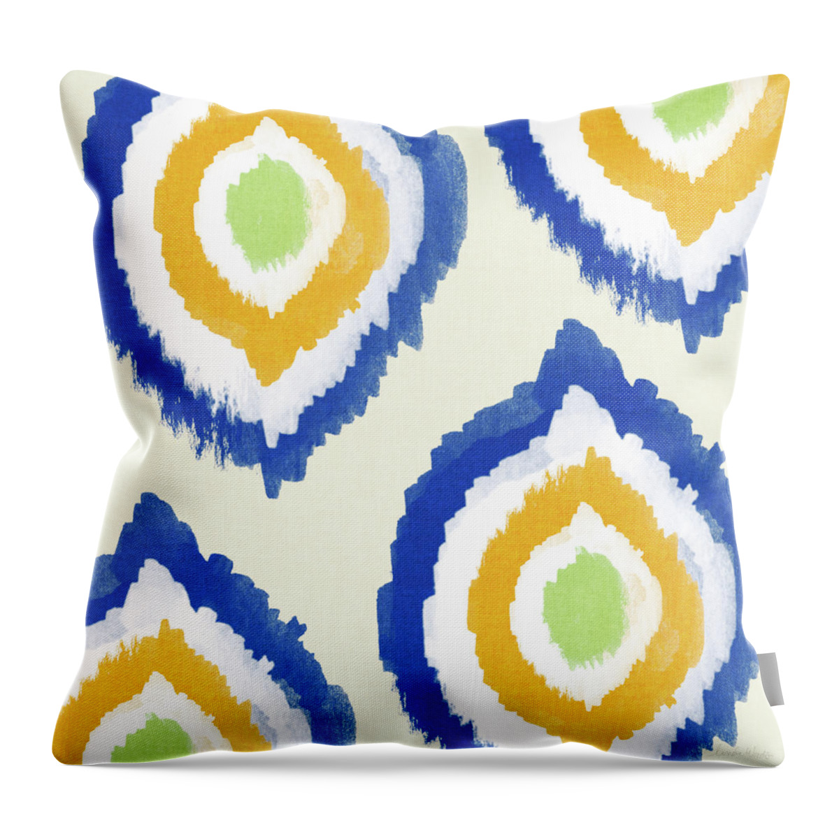 Blue Throw Pillow featuring the painting Summer Ikat- Art by Linda Woods by Linda Woods