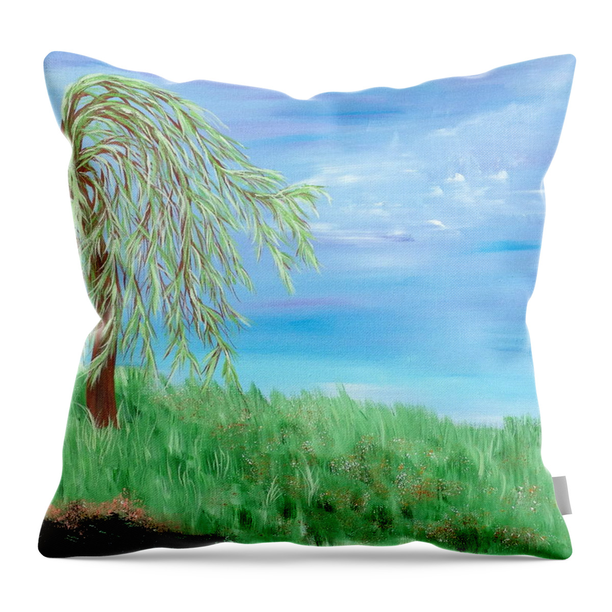 Willow Throw Pillow featuring the painting Summer Willow by Angie Butler