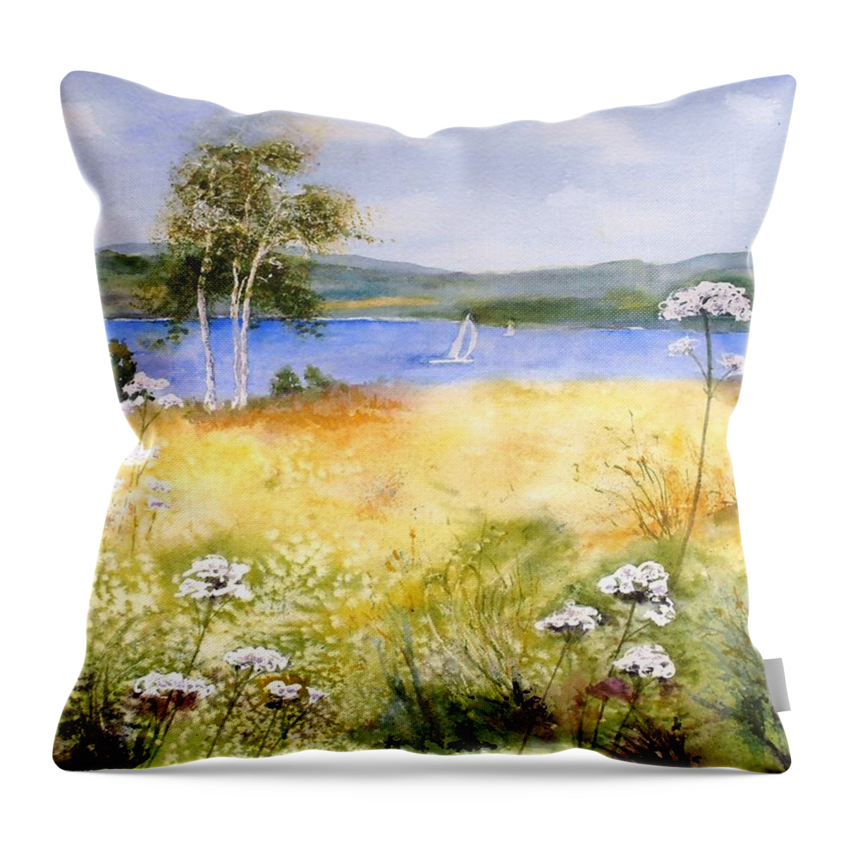Maine Throw Pillow featuring the painting Summertime Birches by Diane Kirk