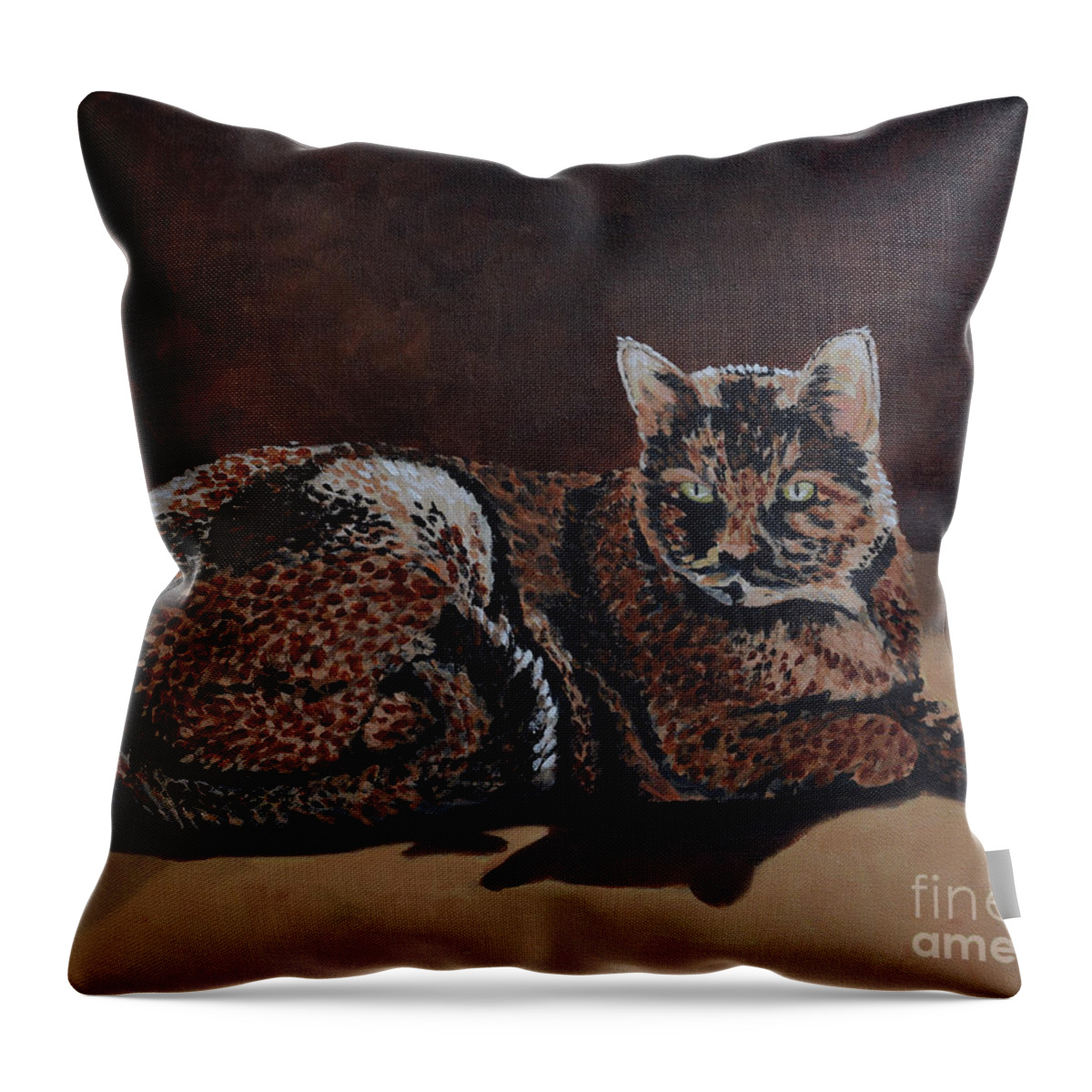 Cat Throw Pillow featuring the painting Sun Cat by Jackie MacNair