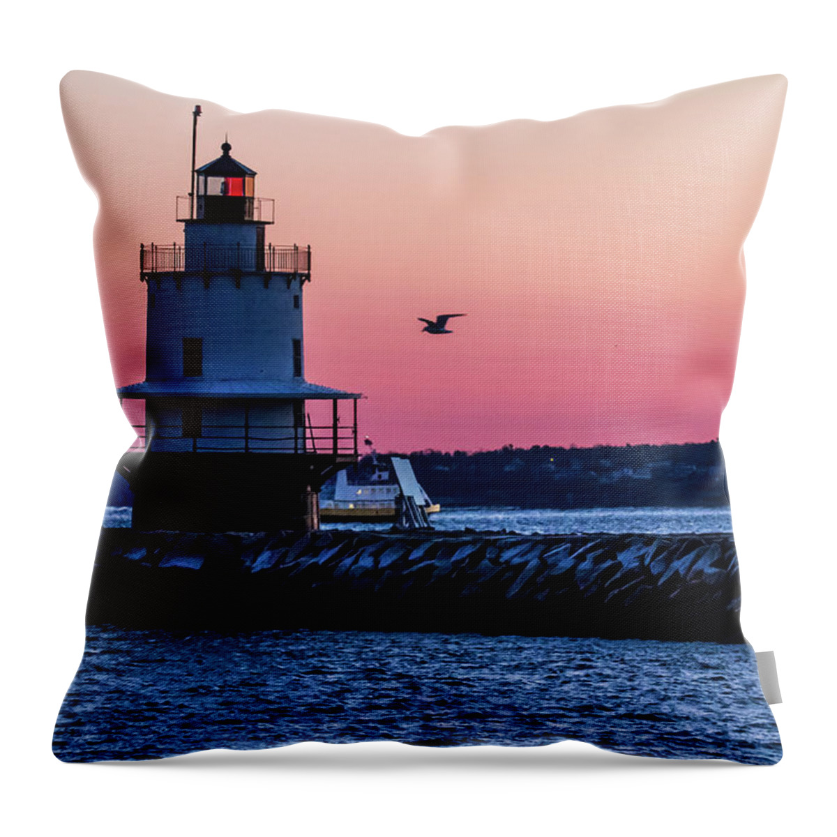 Spring Point Ledge Lighthouse Throw Pillow featuring the photograph Sun Rise at Spring Point by Darryl Hendricks