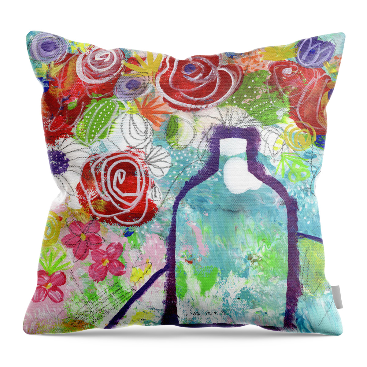 Floral Throw Pillow featuring the painting Sunday Market Flowers 2- Art by Linda Woods by Linda Woods