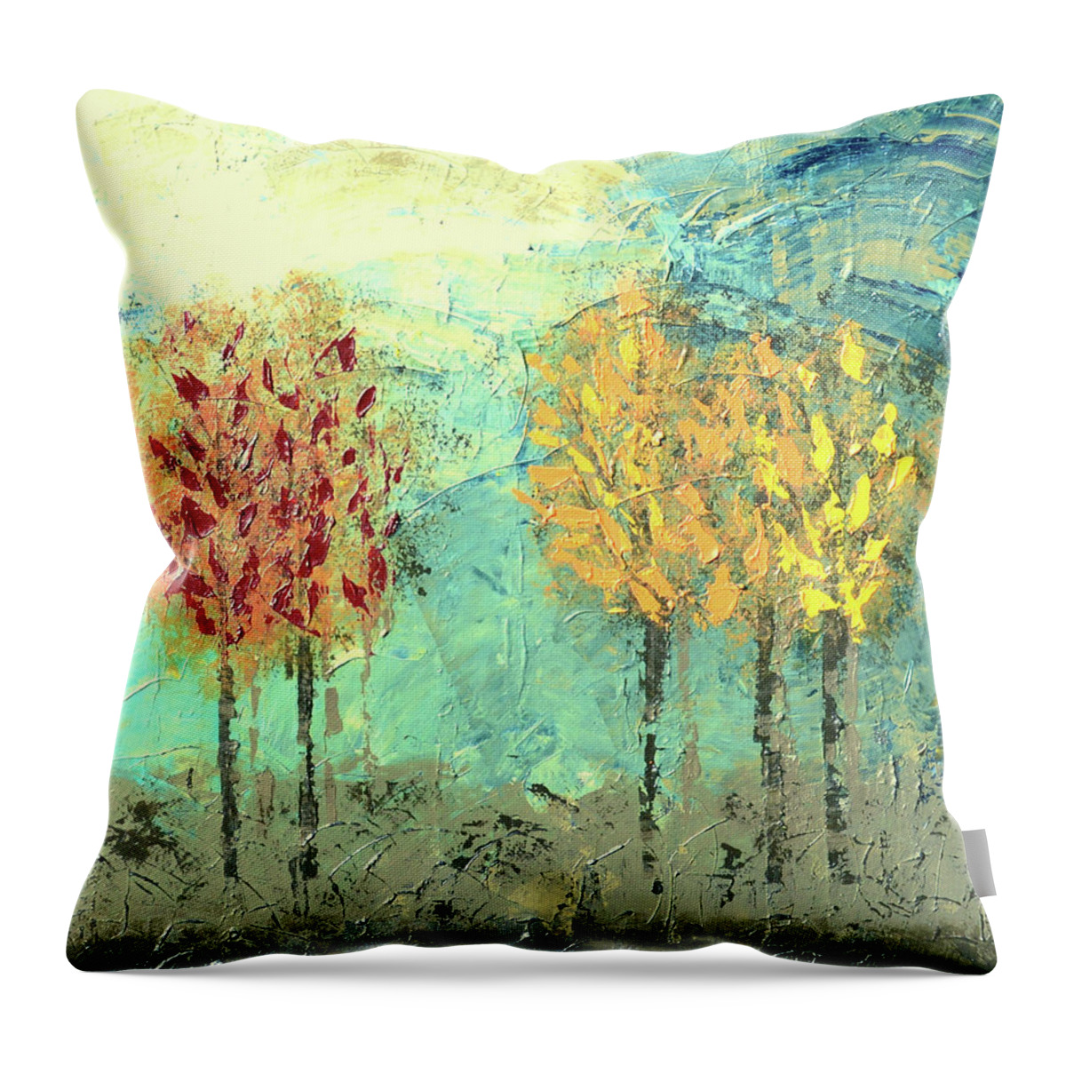 Sunrise Throw Pillow featuring the painting Sundown Trees by Linda Bailey