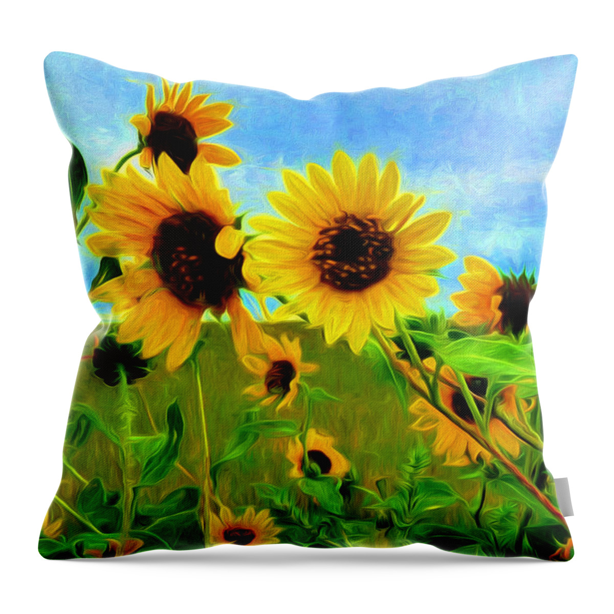 Best Throw Pillow featuring the painting Sunflower Along the Road by Mitchell R Grosky