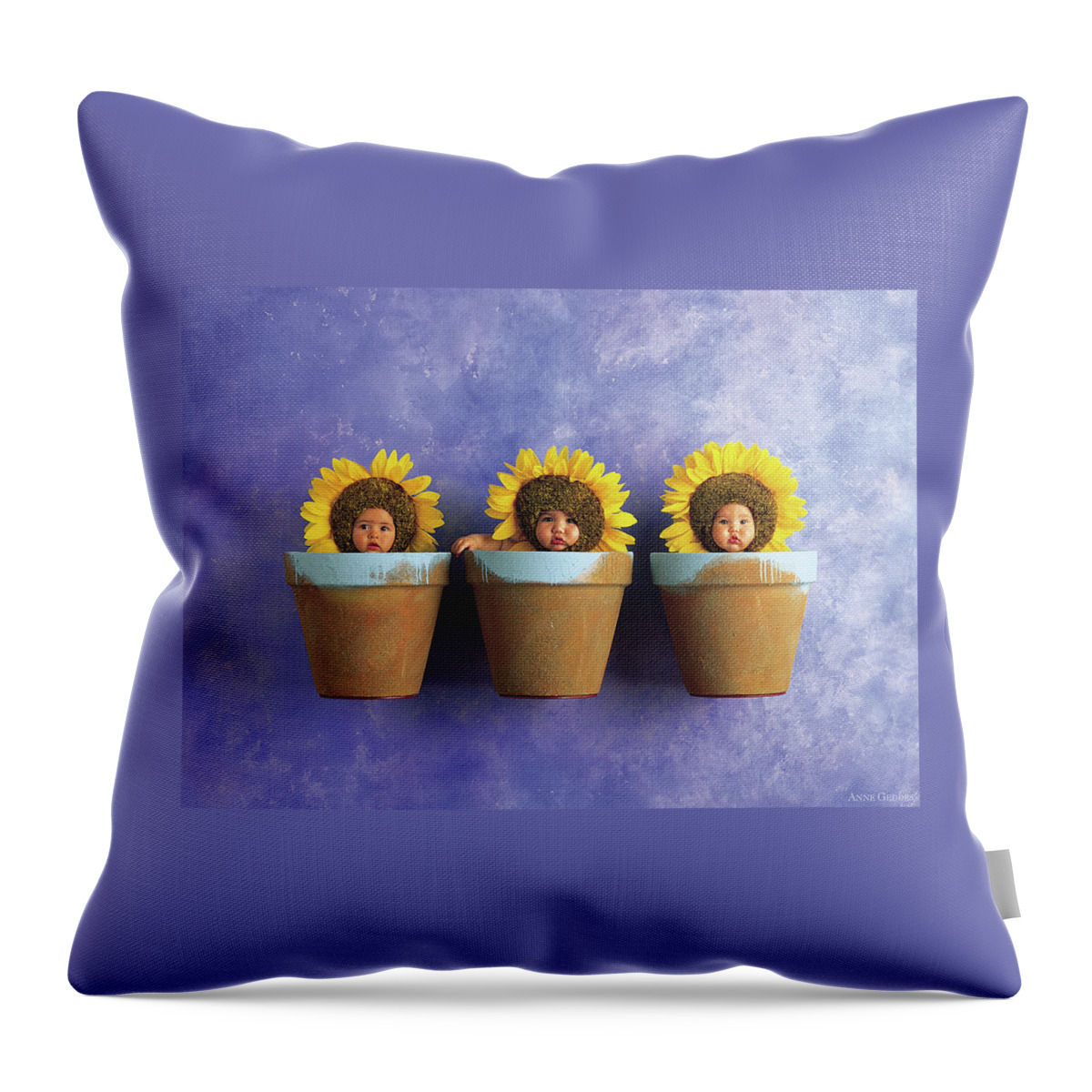 Sunflower Throw Pillow featuring the photograph Sunflower Pots by Anne Geddes