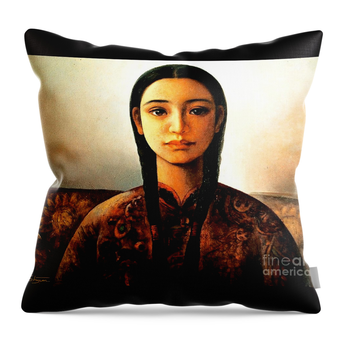 Portrait Throw Pillow featuring the painting Sunflower by Shijun Munns