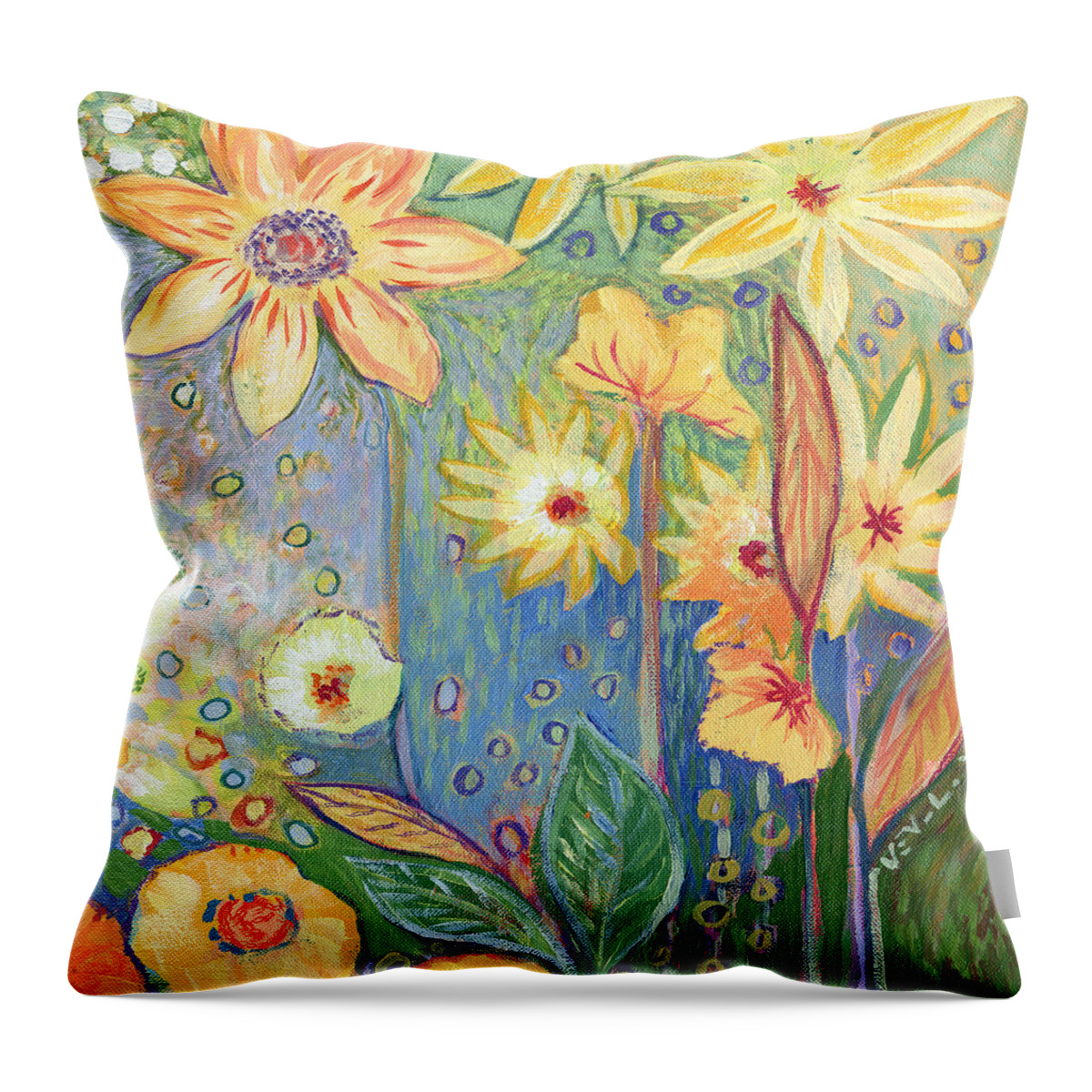 Sunflower Throw Pillow featuring the painting Sunflower Tropics Part 3 by Jennifer Lommers