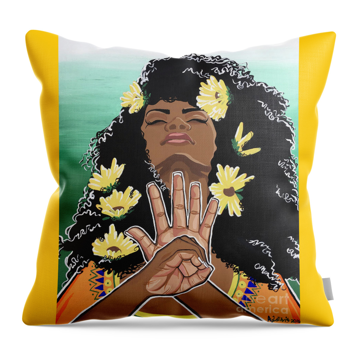 Dashiki Throw Pillow featuring the painting Sunflowers and Dashiki by Alisha Lewis