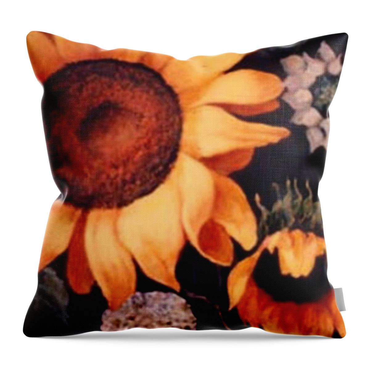 Sunflowers Paintings Throw Pillow featuring the painting Sunflowers and more sunflowers by Jordana Sands