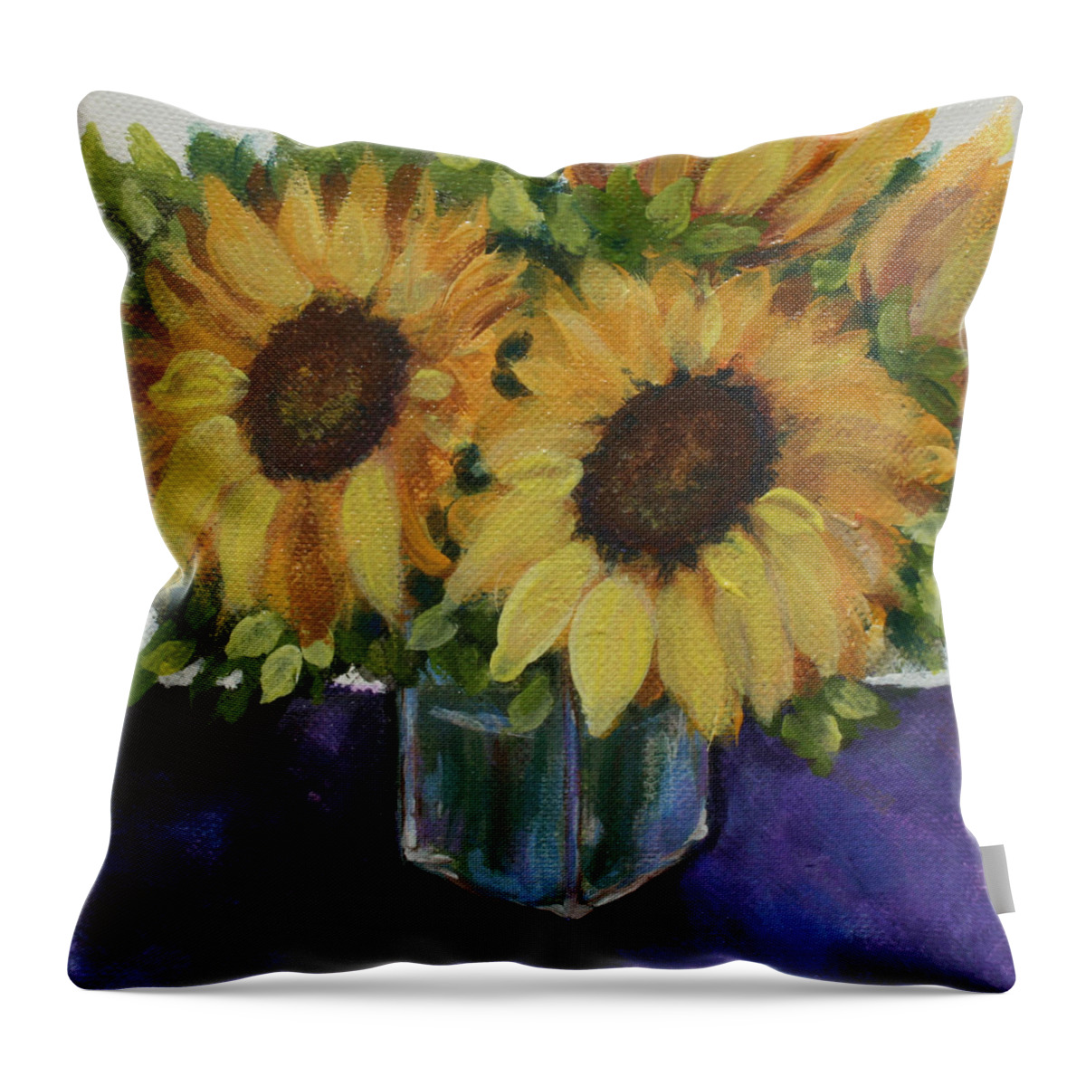 Sunflower Throw Pillow featuring the painting Sunflowers in a Square Vase by Donna Tucker
