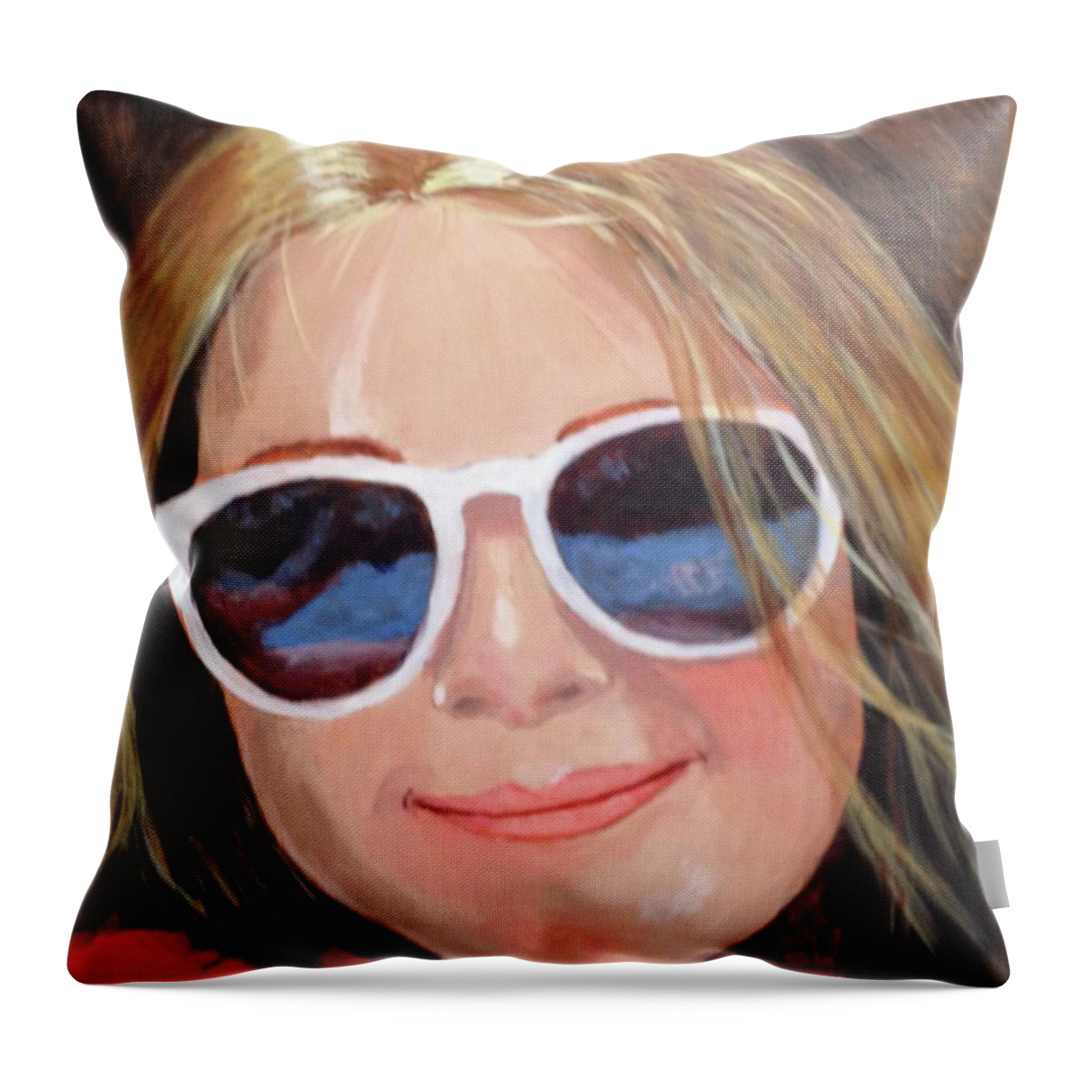 Portrait Throw Pillow featuring the painting Sunglass reflections by Donna Tucker