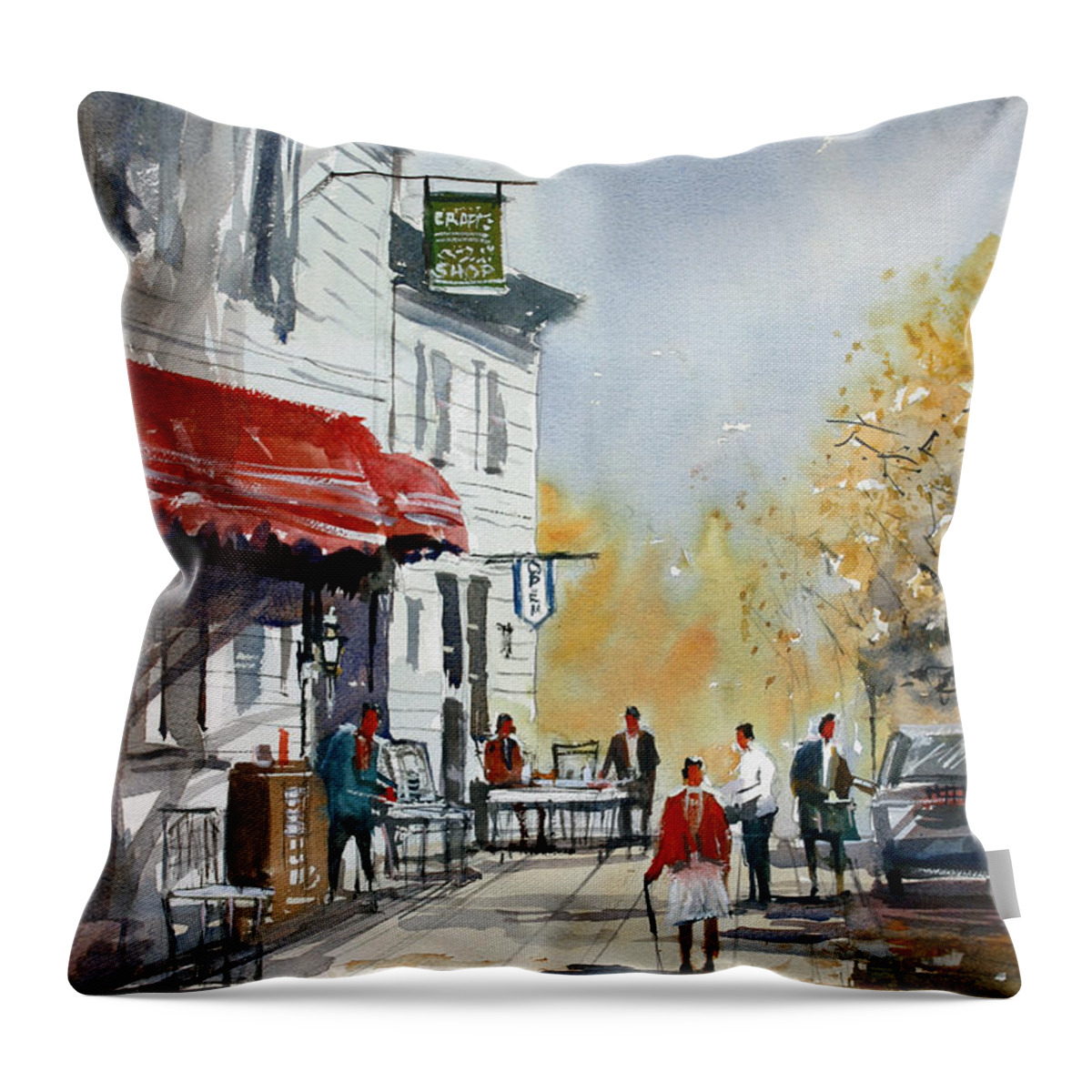 Ryan Radke Throw Pillow featuring the painting Sunlit Sidewalk - Neshkoro by Ryan Radke