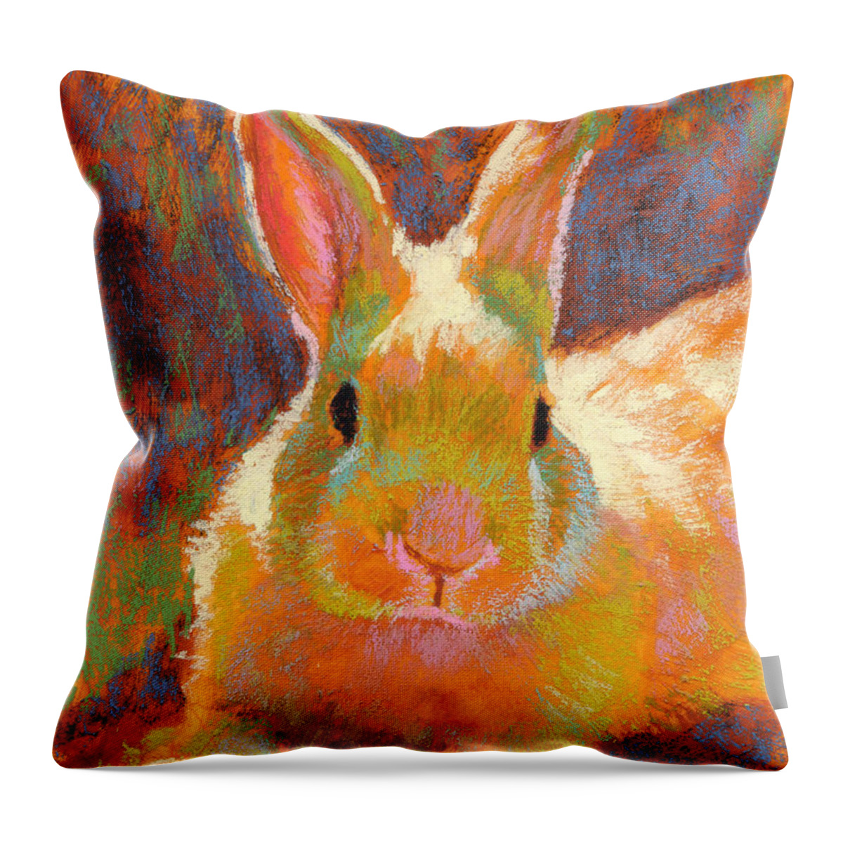 Rabbit Throw Pillow featuring the pastel Sunny Bun by Rita Kirkman