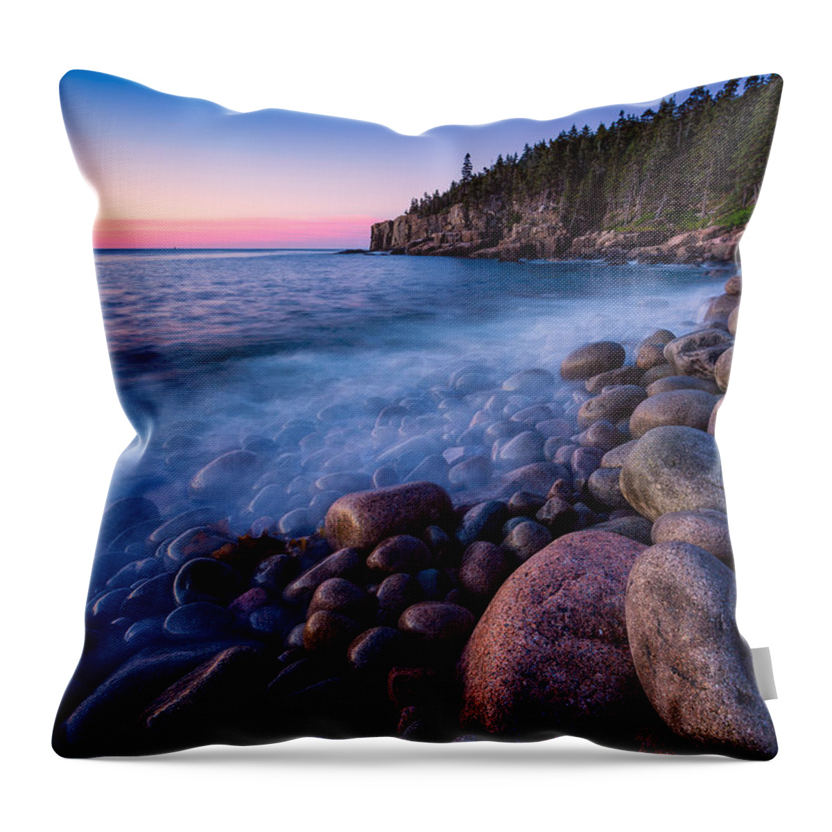 Acadia Throw Pillow featuring the photograph Sunrise At Boulder Beach Acadia NP by Jeff Sinon