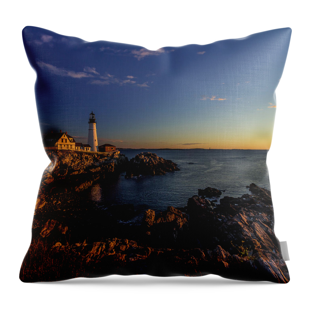 Sun Throw Pillow featuring the photograph Sunrise at Portland Headlight by Darryl Hendricks