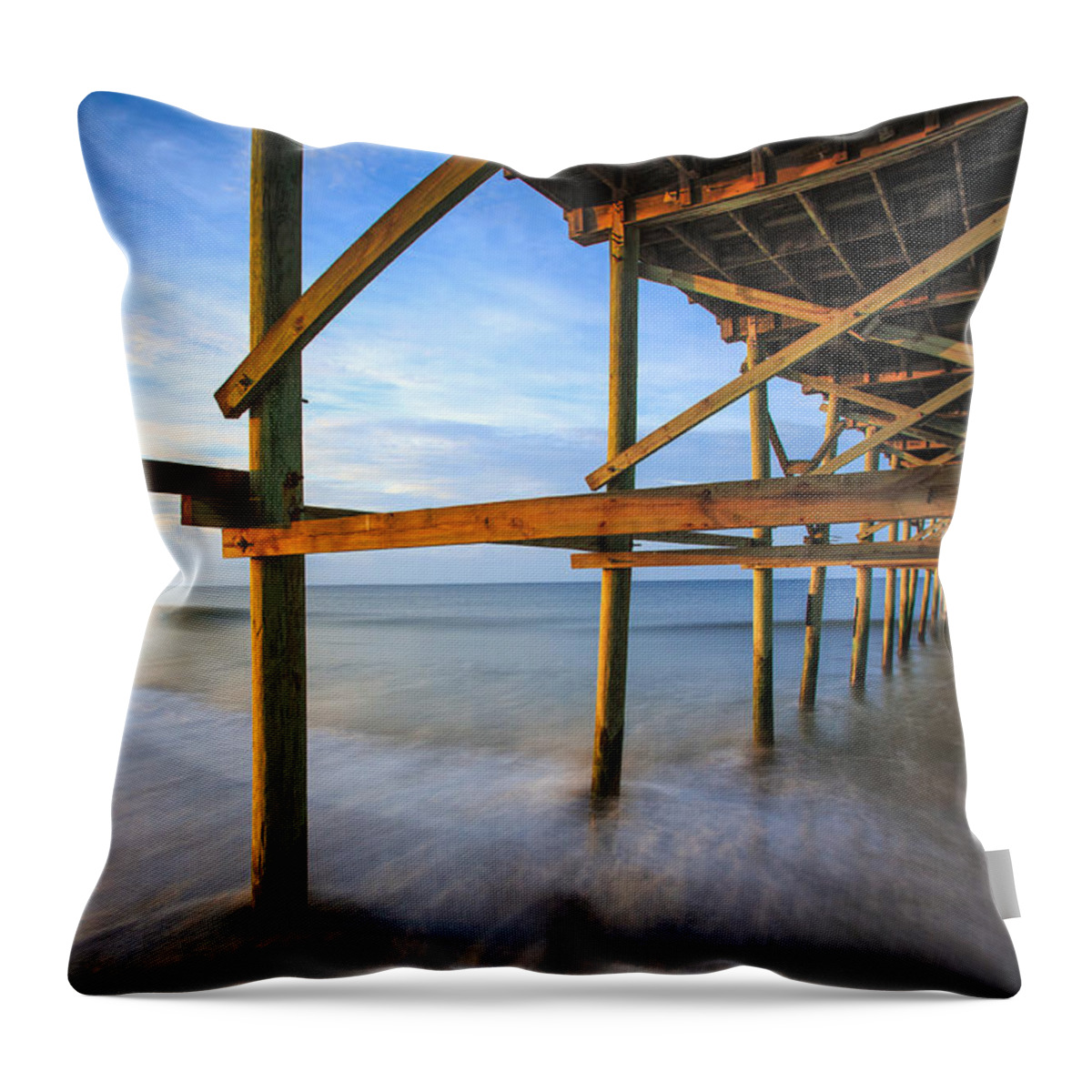 Oak Island Throw Pillow featuring the photograph Sunrise at the Oak Island Pier by Nick Noble