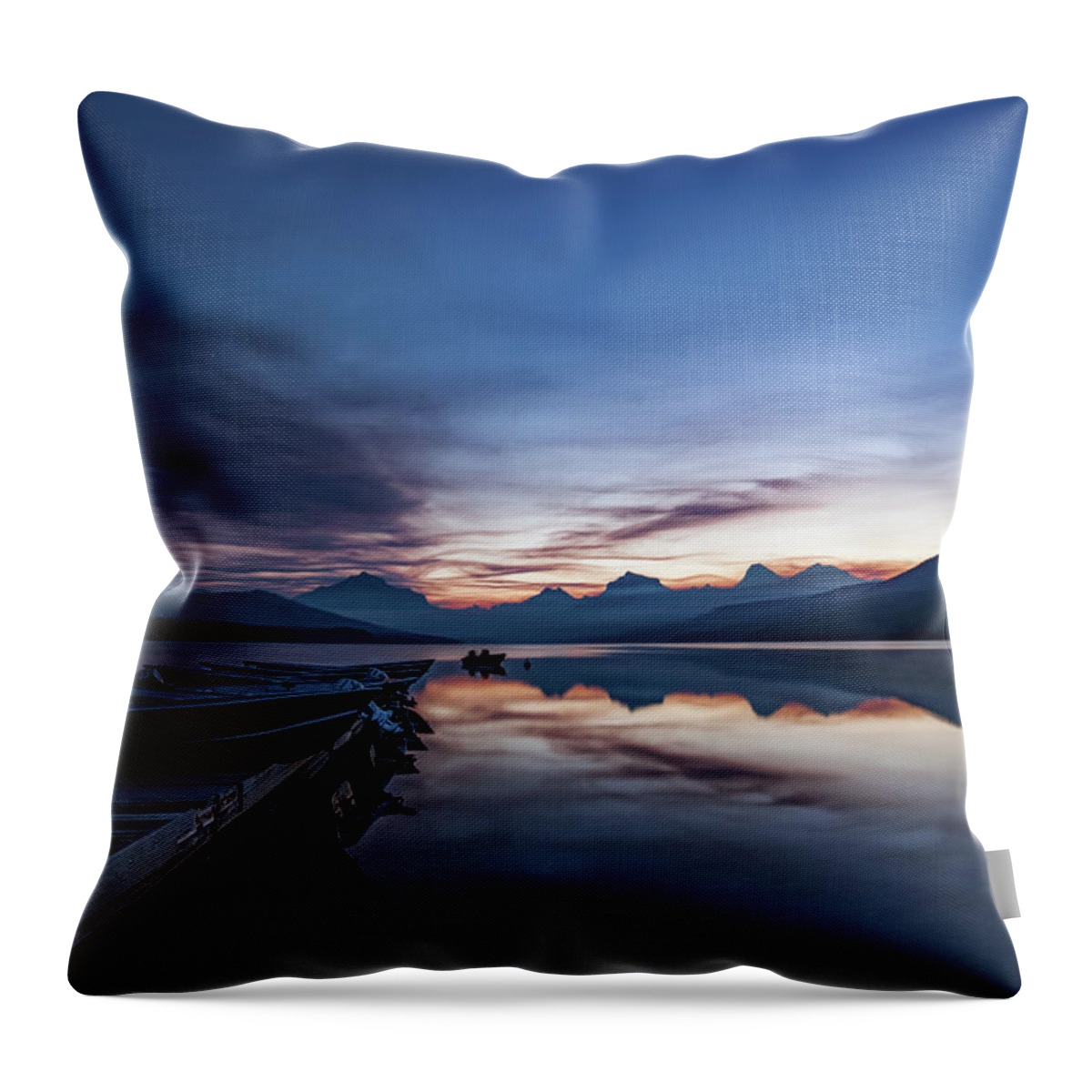 Glacier National Park Throw Pillow featuring the photograph Sunrise On McDonald Lake by Lon Dittrick