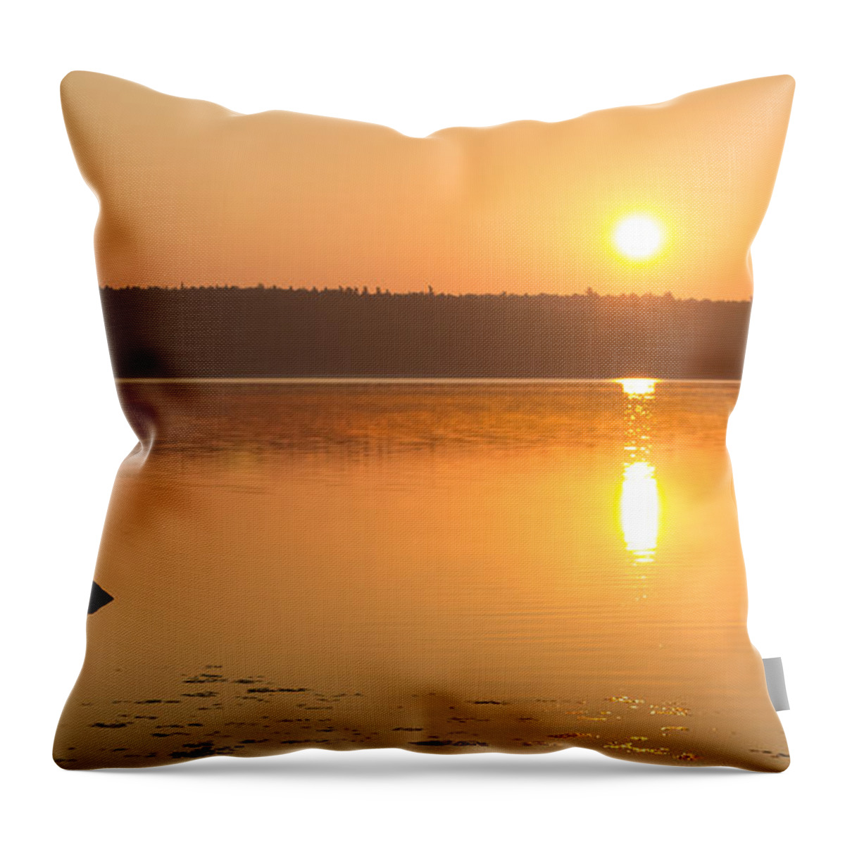 Sunset Throw Pillow featuring the photograph Sunrise on the Rocks of Branch Lake - Maine by Kirkodd Photography Of New England