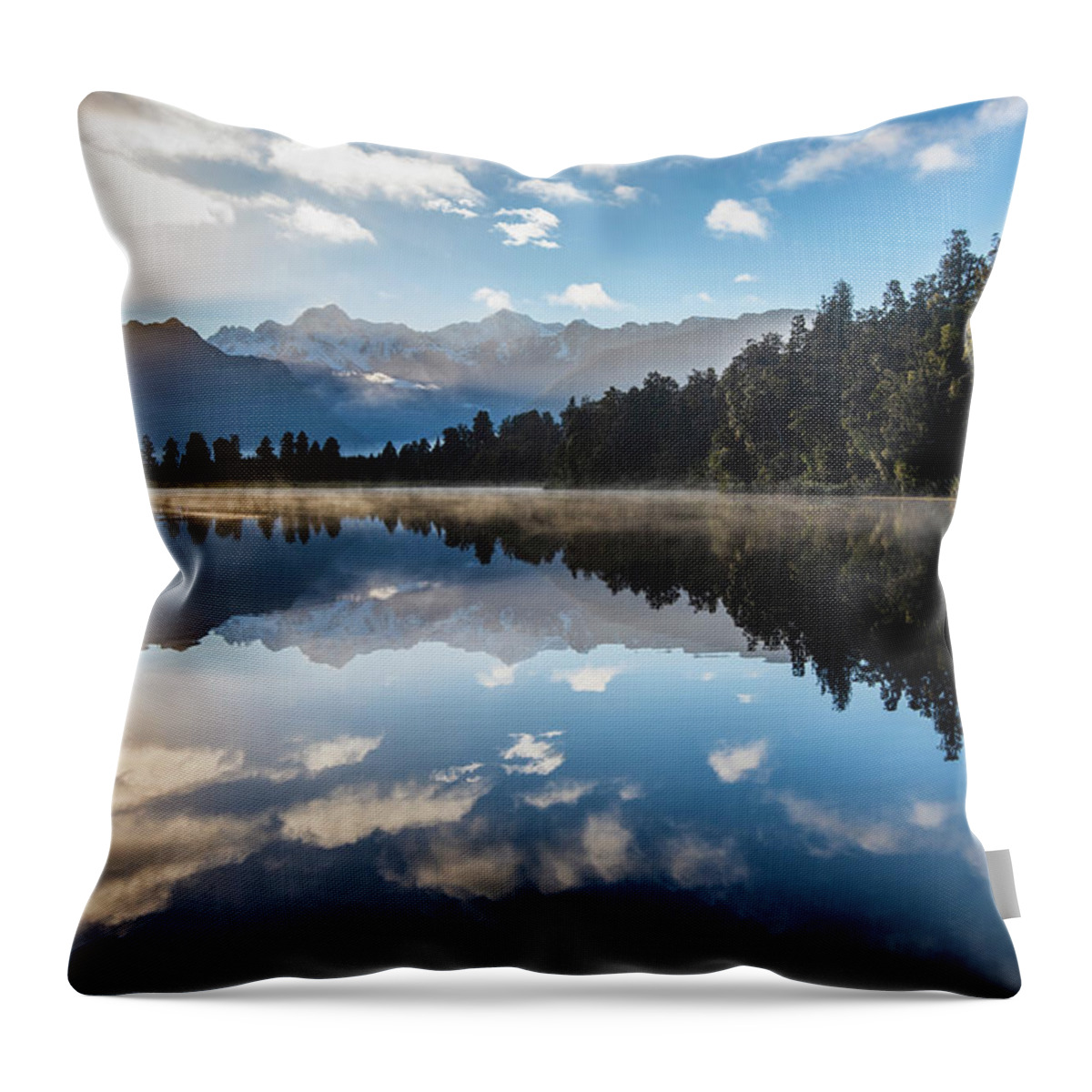 Mt.cook Throw Pillow featuring the photograph Sunrise spectacular at Lake Matheson. by Usha Peddamatham