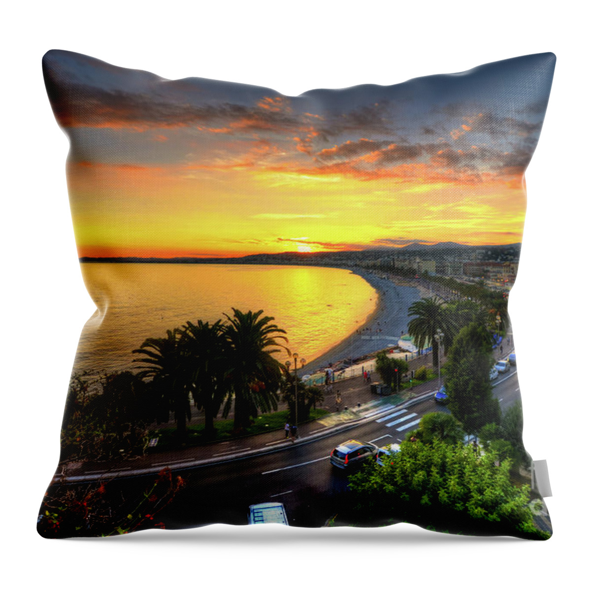 Yhun Suarez Throw Pillow featuring the photograph Sunset At Nice by Yhun Suarez