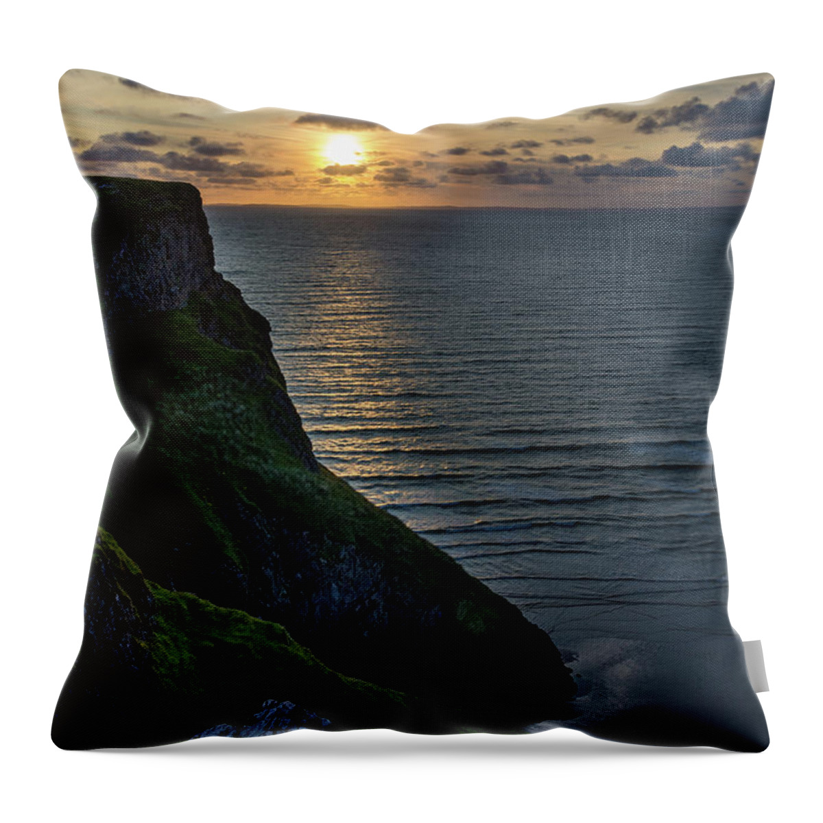 Sunset Throw Pillow featuring the photograph Sunset at Rhossili Bay by Perry Rodriguez