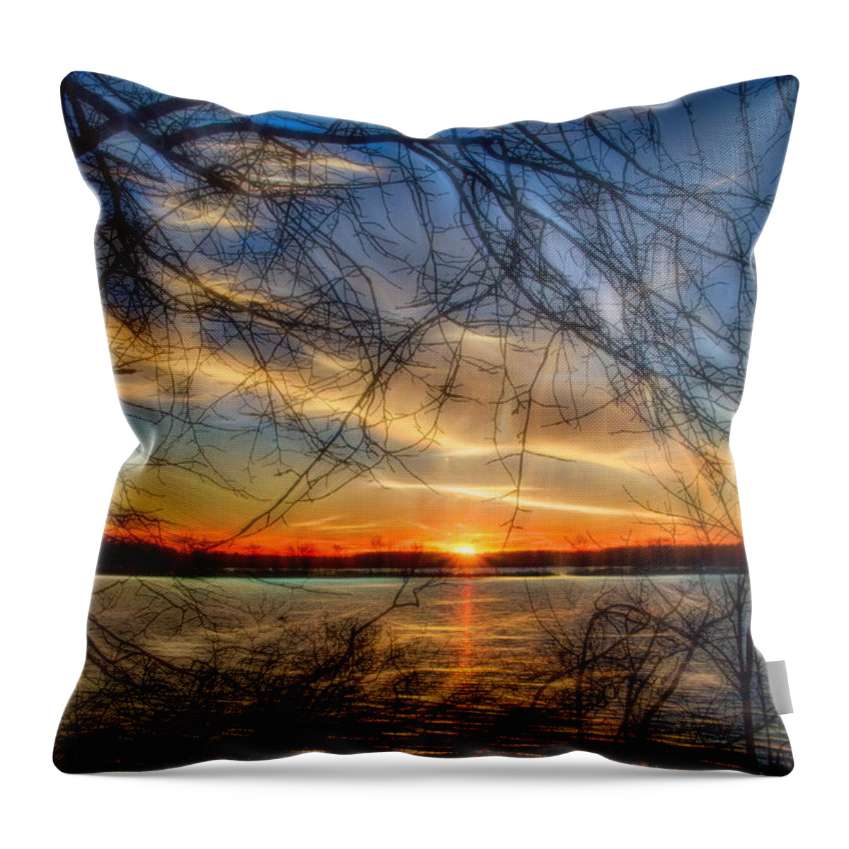Sunset Throw Pillow featuring the photograph Sunset Framed by Branches by Beth Sawickie