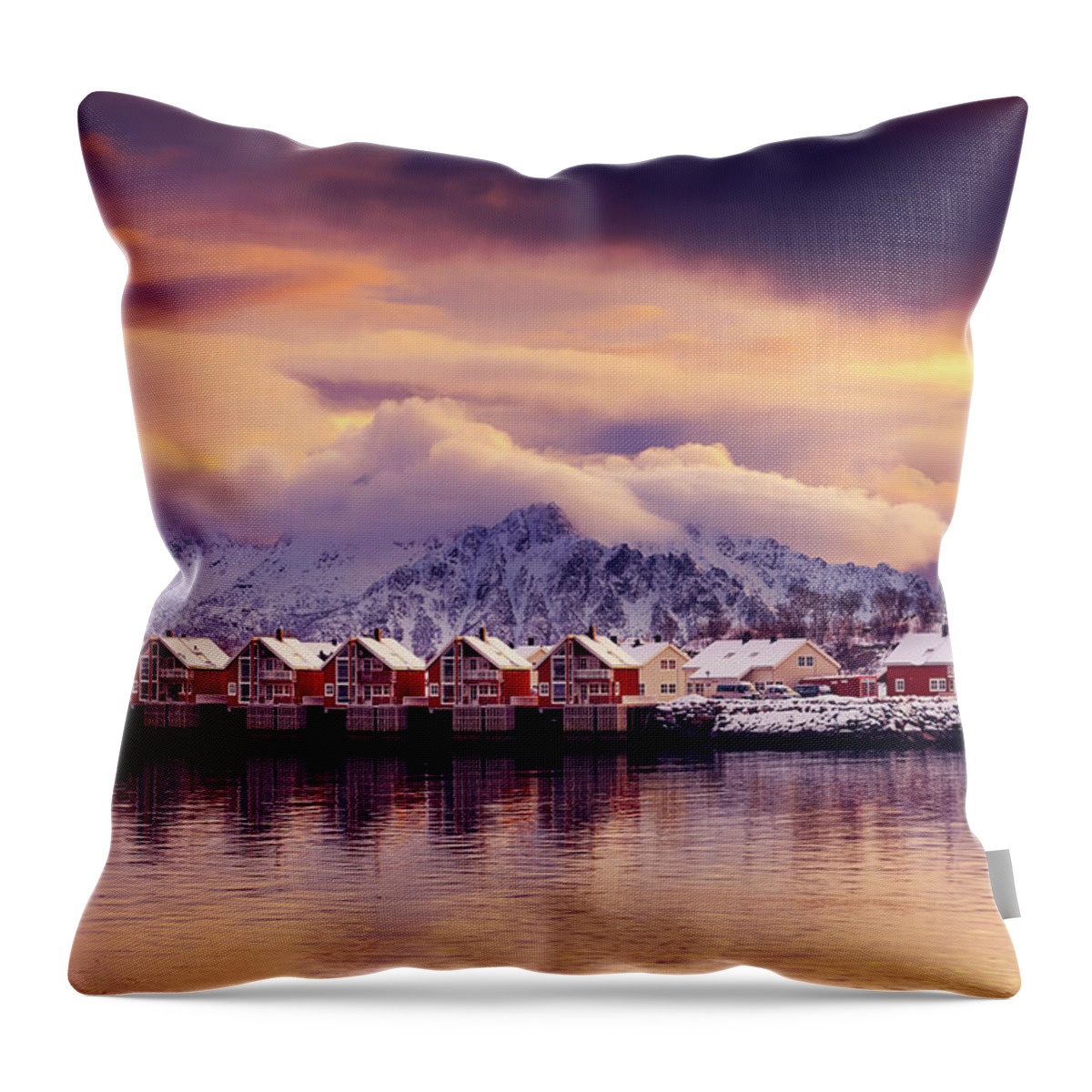 Sunset Throw Pillow featuring the photograph Sunset on Svolvaer by Philippe Sainte-Laudy