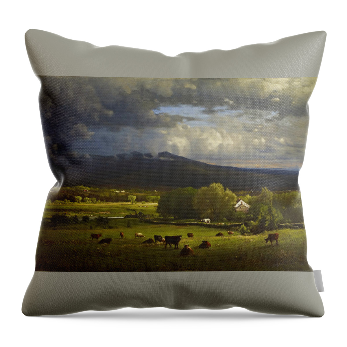 Sunset On The River By George Inness Throw Pillow featuring the painting Sunset on the River by George Inness