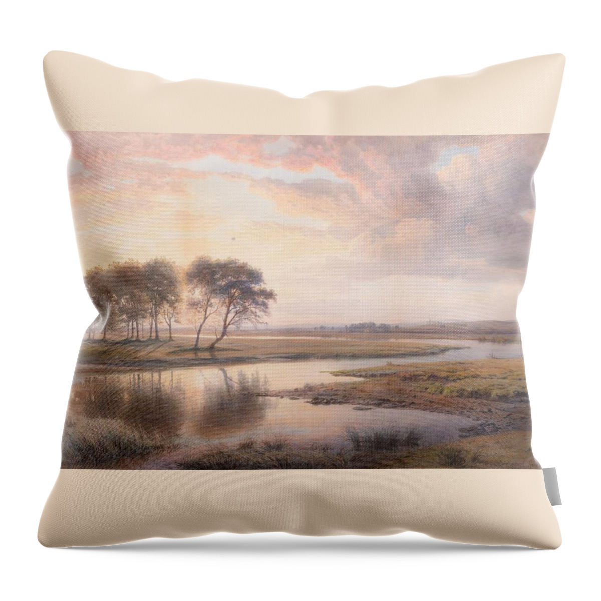 Henry Albert Hartland (1840-1893) Sunset On The Shannon Throw Pillow featuring the painting Sunset on The Shannon by Henry Albert