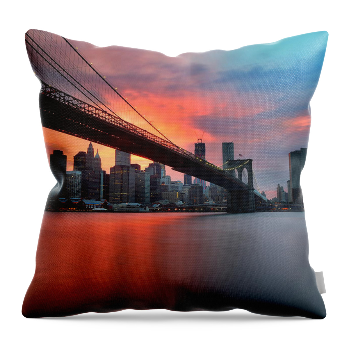 Sunset Throw Pillow featuring the photograph Sunset over Manhattan by Larry Marshall