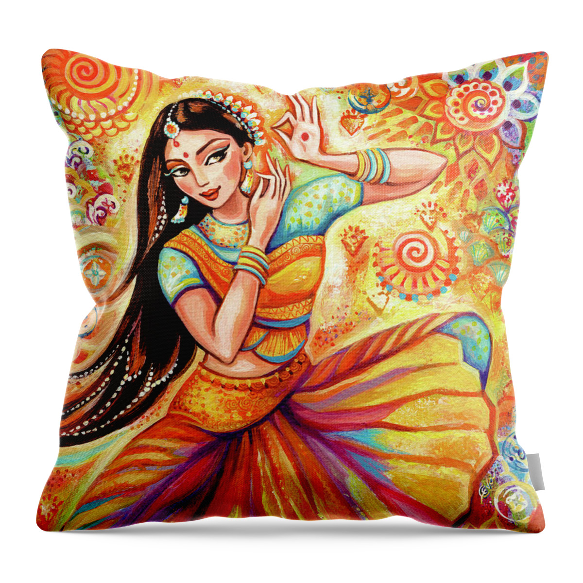 Beautiful Indian Woman Throw Pillow featuring the painting Sunshine Dance by Eva Campbell