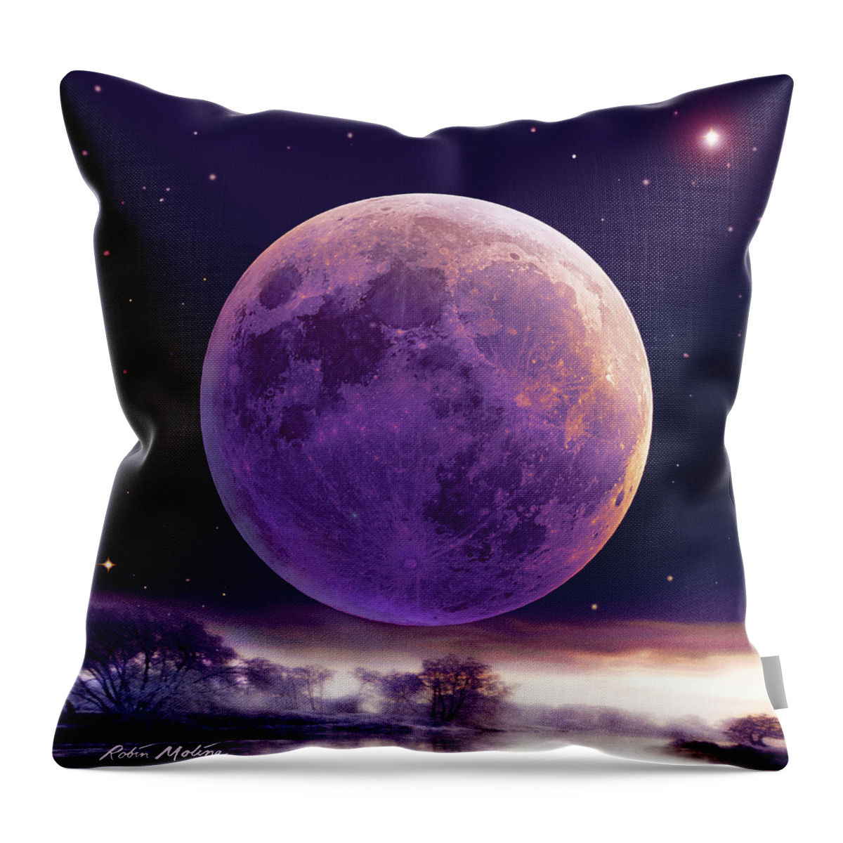 Cold Moon Throw Pillow featuring the digital art Super Cold Moon over December by Robin Moline