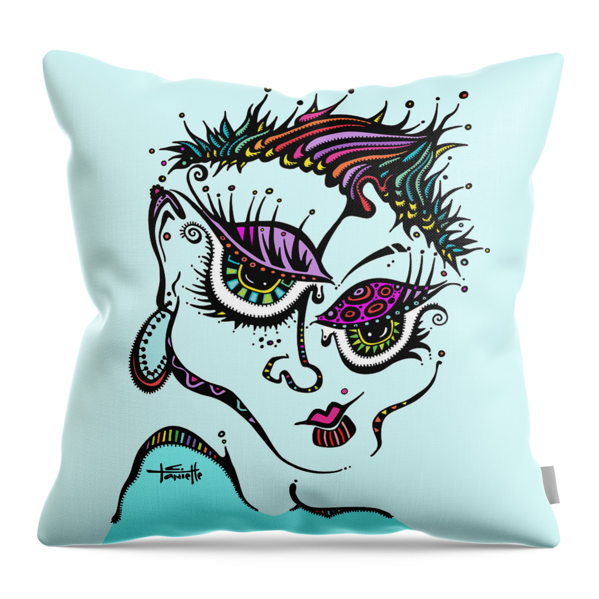 Color Added To Black And White Drawing Of Woman Throw Pillow featuring the digital art Superfly by Tanielle Childers