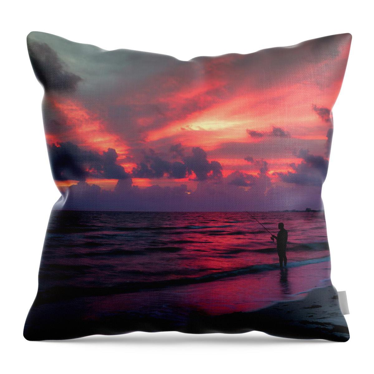 Florida Throw Pillow featuring the photograph Surf Fishing at Sunset by Tom Mc Nemar